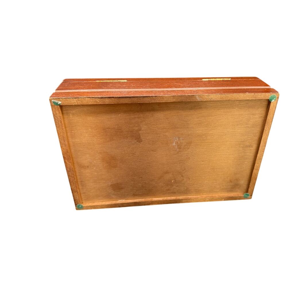 💍 Vintage Wooden Jewelry Box Tan Velvet Lined Necklace Ring Storage Organizer - Picture 7 of 7
